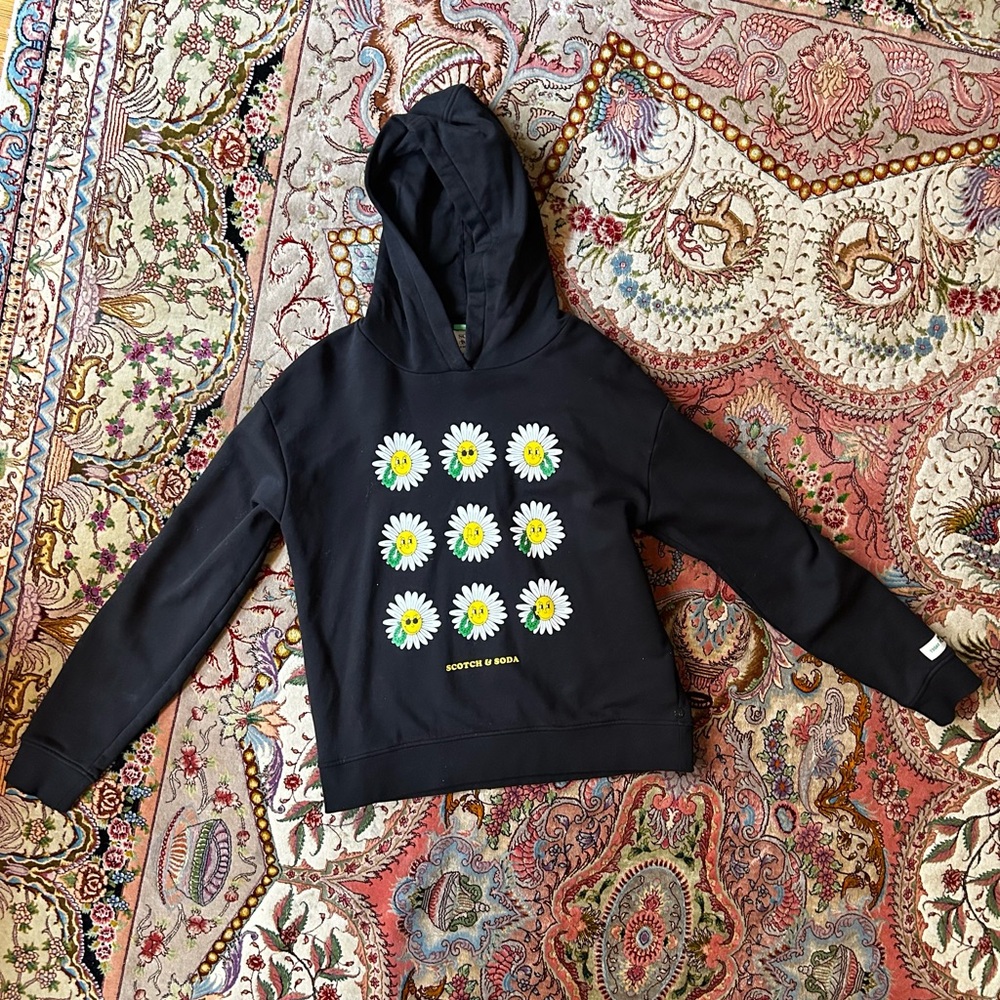 Scotch & Soda Planet Love Black 100% Cotton Hoodie Kids size 16
